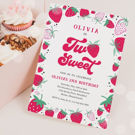 Aardbei Birthday Two Sweet Berry Birthday Party Kaart