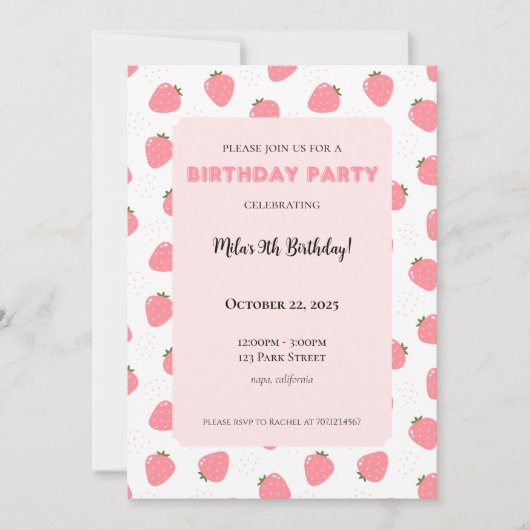 Aardbei Birthday Uitnodiging (Voorkant)