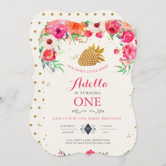 Aardbei Birthday Uitnodiging (Voorkant / Achterkant)