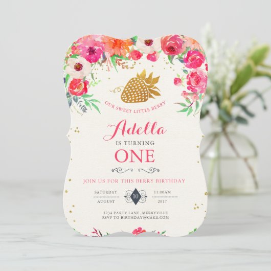 Aardbei Birthday Uitnodiging (Staand voorkant)