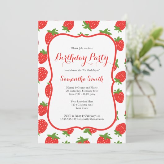 Aardbei Birthday Uitnodiging (Staand voorkant)