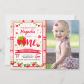 Aardbei Birthday Uitnodiging Berry Sweet Party (Voorkant)