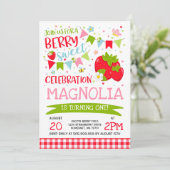 Aardbei Birthday Uitnodiging Berry Sweet Party (Staand voorkant)
