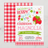 Aardbei Birthday Uitnodiging Berry Sweet Party (Voorkant / Achterkant)