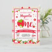 Aardbei Birthday Uitnodiging Berry Sweet Party (Staand voorkant)