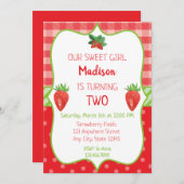 Aardbei Birthday Uitnodiging Berry Sweet Party (Voorkant / Achterkant)