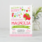 Aardbei Birthday Uitnodiging Berry Sweet Party (Staand voorkant)