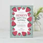 Aardbei Birthday Uitnodiging voor jongen of meisje (Staand voorkant)