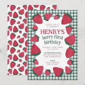 Aardbei Birthday Uitnodiging voor jongen of meisje (Voorkant / Achterkant)