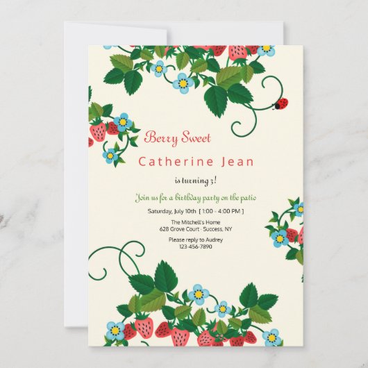 Aardbei Birthday-uitnodigingen Kaart (Voorkant)