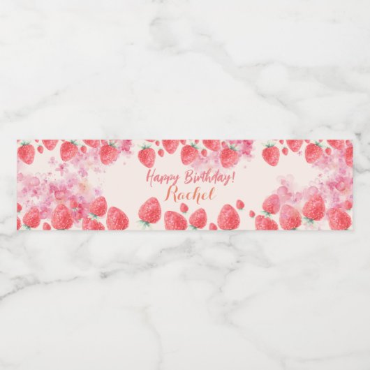 Aardbei Birthday Waterfles Etiket (Enkel label)
