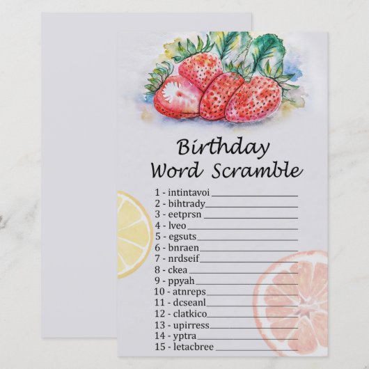 Aardbei Birthday Word Scramble Game (Voorkant / Achterkant)