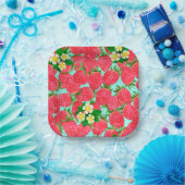 Aardbei blauw papieren bordje (Feest)