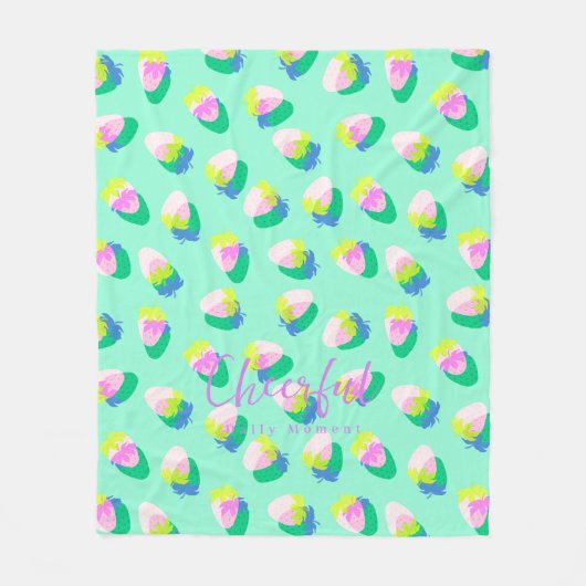 Aardbei Blauwgroen Fleece Deken (Voorkant)