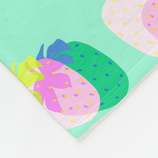 Aardbei Blauwgroen Fleece Deken (Hoek)