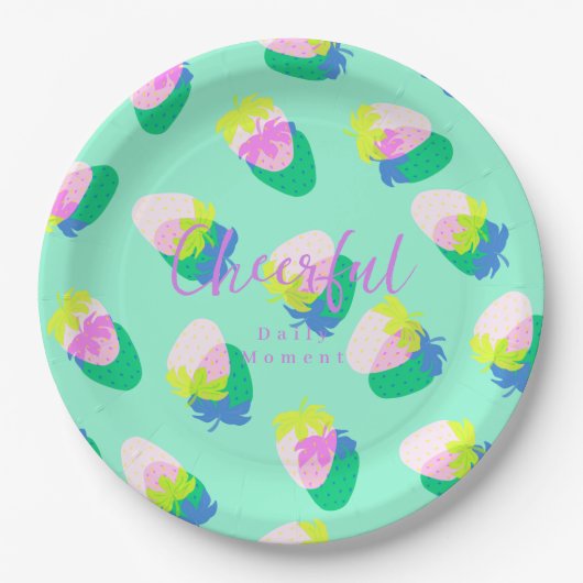 Aardbei Blauwgroen Papieren Bordje (Voorkant)