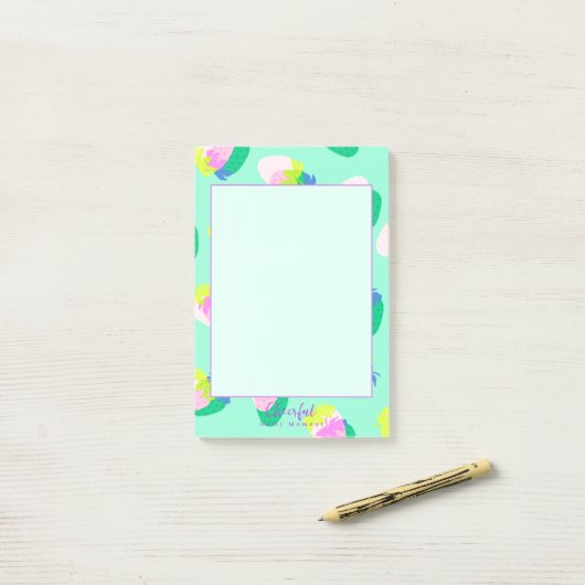 Aardbei Blauwgroen Post-it® Notes (Op bureau)