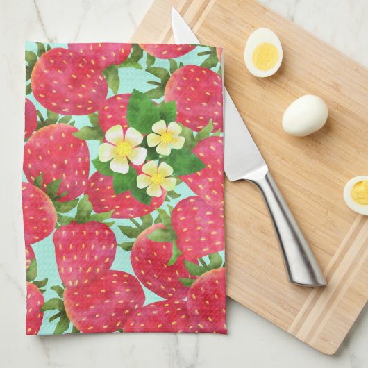 Aardbei Blauwgroen Theedoek (Quarter Fold)