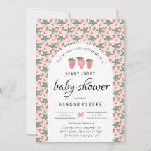 Aardbei & Bloemen Baby shower Uitnodiging