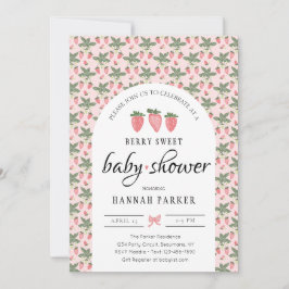 Aardbei & Bloemen Baby Shower Uitnodiging