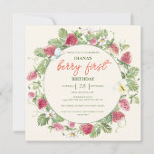 Aardbei Bloemen Foto Meisje Berry Eerste verjaarda Kaart (Voorkant)