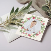 Aardbei Bloemen Foto Meisje Berry Eerste verjaarda Kaart