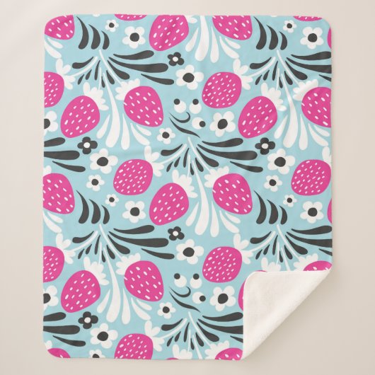 Aardbei Bloemen: roze bessen naadloos. Sherpa Deken (Voorkant)