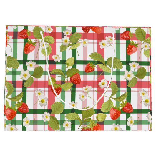 Aardbei Bloemen Roze en Groen Plaid Groot Cadeauzakje (Achterkant)