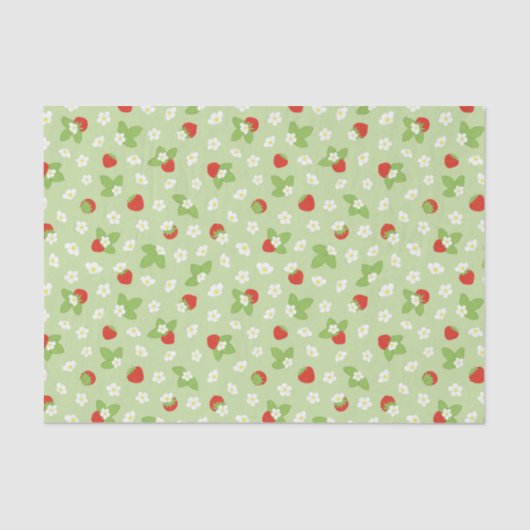 Aardbei Bloesem Groen, Rood en Wit Tissuepapier (Voorkant)