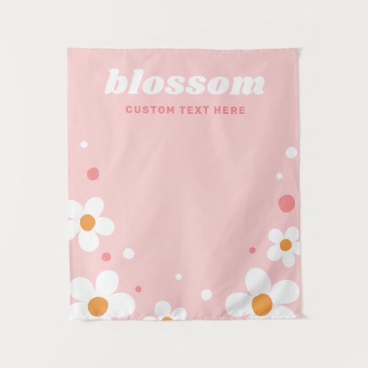 Aardbei bloesem retro lettertype roze banner wandkleed (Voorkant)