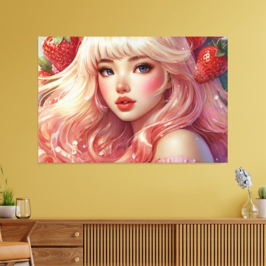 Aardbei blond meisje Stretched Canvas Print (Insitu (Woonkamer))