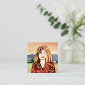 Aardbei blonde vrouw bellen kaart (Staand voorkant)