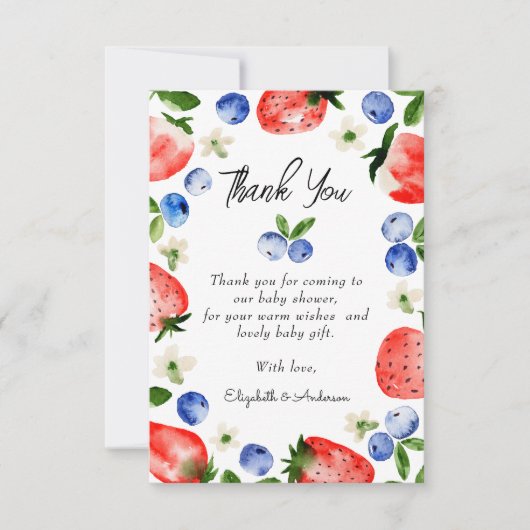 Aardbei Blueberry Baby shower Bedankkaart (Voorkant)