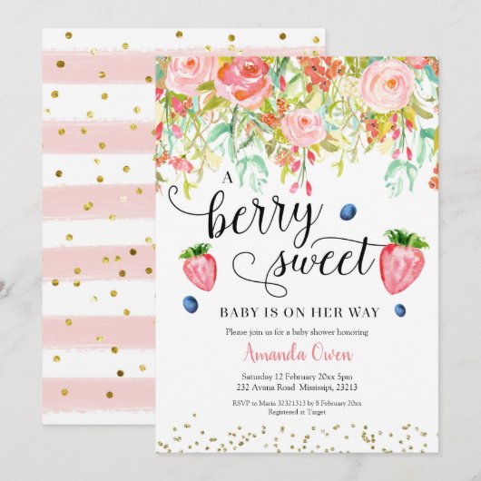 Aardbei Blueberry Baby shower Invitation Kaart (Voorkant / Achterkant)