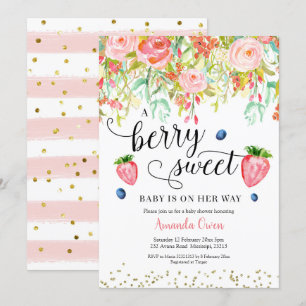 Aardbei Blueberry Baby shower Invitation Kaart