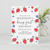 Aardbei Blueberry Berry First Birthday Kaart (Staand voorkant)