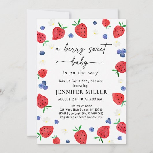 Aardbei Blueberry Berry Sweet Baby shower Kaart (Voorkant)