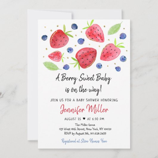 Aardbei Blueberry Berry Sweet Baby shower Kaart (Voorkant)