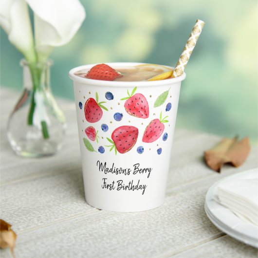 Aardbei Blueberry Berry Sweet Birthday Papieren Bekers (Insitu)