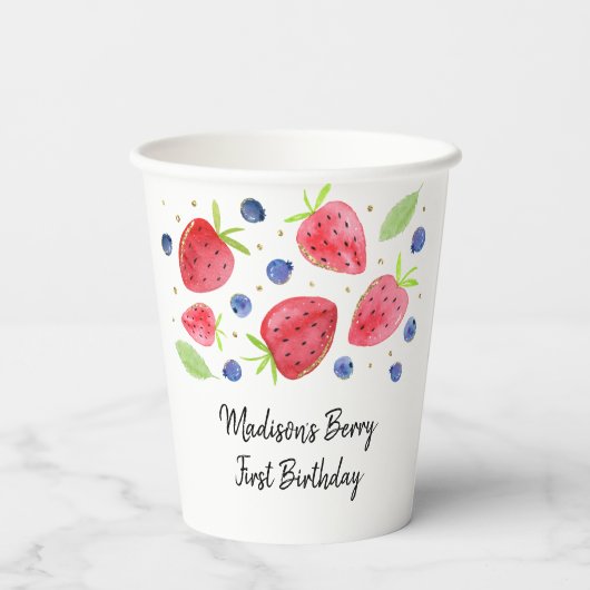 Aardbei Blueberry Berry Sweet Birthday Papieren Bekers (Achterkant)