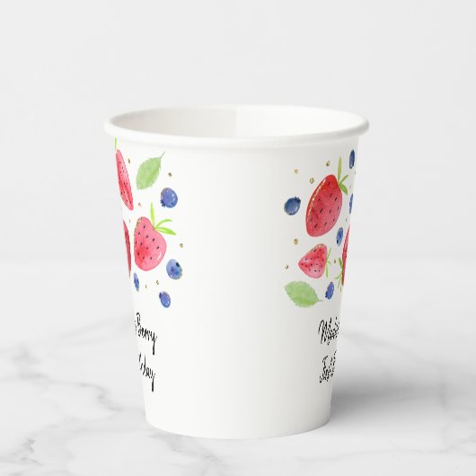 Aardbei Blueberry Berry Sweet Birthday Papieren Bekers (Links)