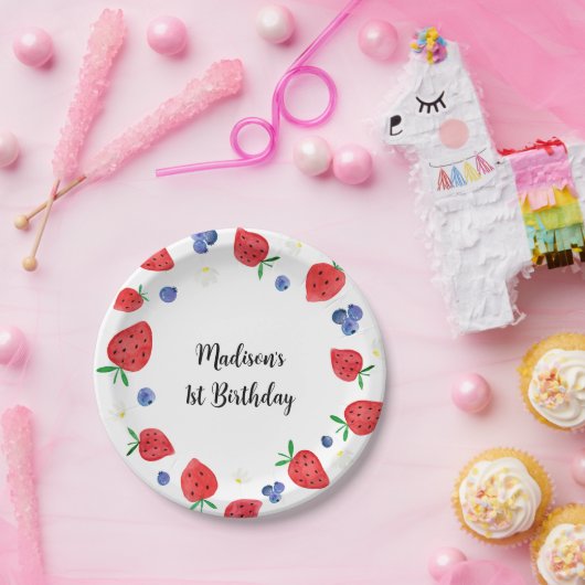 Aardbei Blueberry Berry Sweet Birthday Papieren Bordje (Feest)