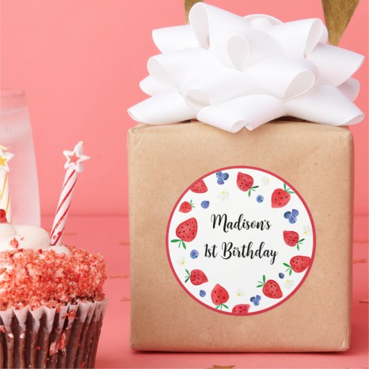 Aardbei Blueberry Berry Sweet Birthday Ronde Sticker (Feest)
