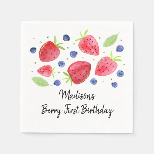Aardbei Blueberry Berry Sweet Birthday Servet (Voorkant)
