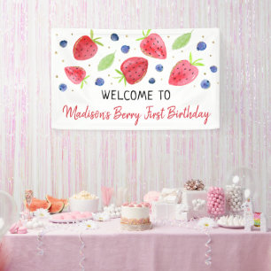 Aardbei Blueberry Berry Sweet Birthday Spandoek