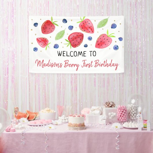 Aardbei Blueberry Berry Sweet Birthday Spandoek (Feest)