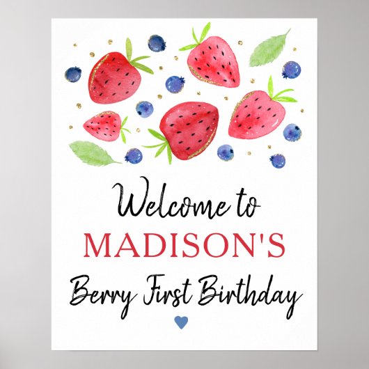 Aardbei Blueberry Berry Sweet Birthday Welkom Poster (Voorkant)