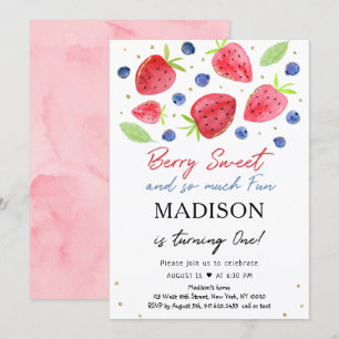 Aardbei Blueberry Berry Sweet First Birthday Kaart