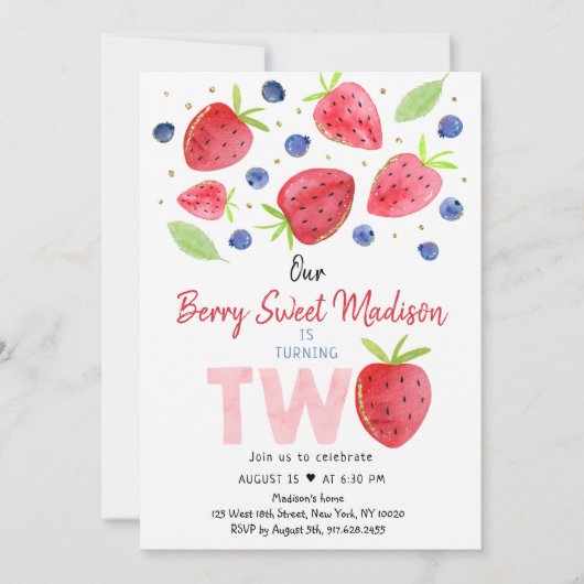 Aardbei Blueberry Berry Sweet Second Birthday Kaart (Voorkant)