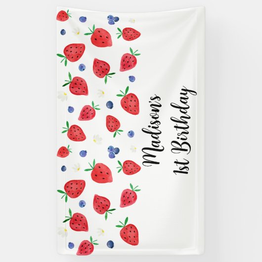 Aardbei Blueberry Birthday Spandoek (Verticaal)